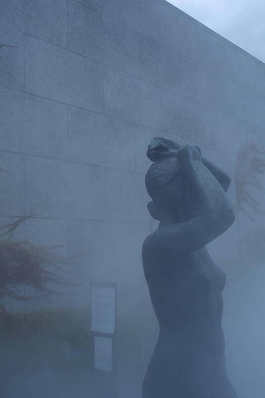 Misty Sculpture in Urban Setting - Art Print