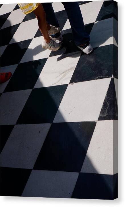 Checkered Floor with Shadows and Feet - Canvas Print