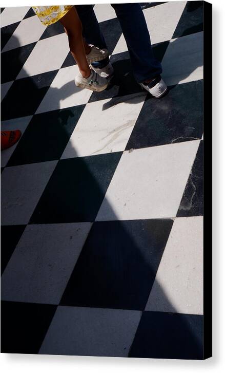 Checkered Floor with Shadows and Feet - Canvas Print