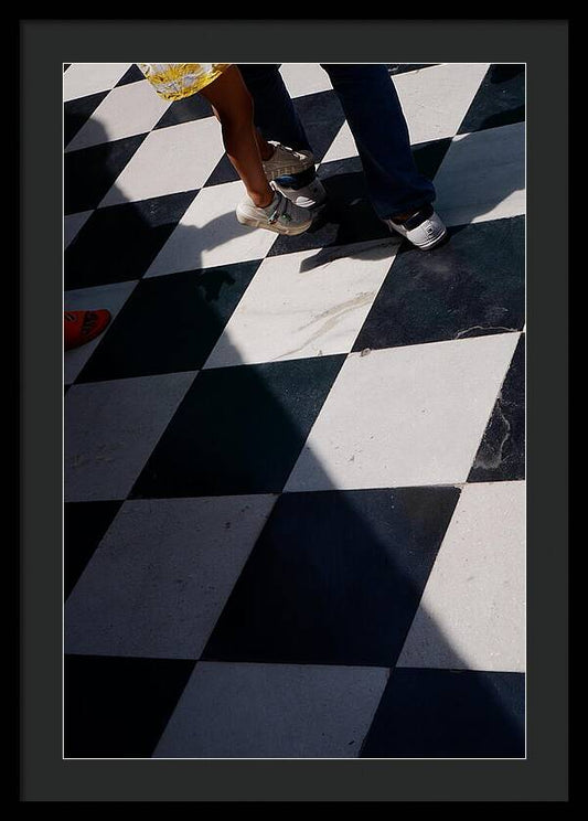 Checkered Floor with Shadows and Feet - Framed Print