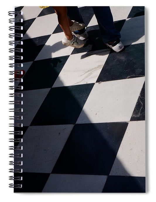 Checkered Floor with Shadows and Feet - Spiral Notebook