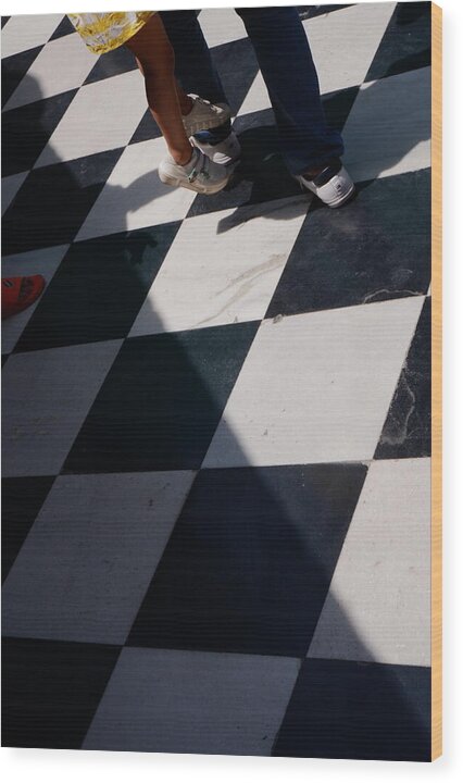 Checkered Floor with Shadows and Feet - Wood Print