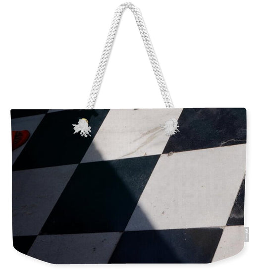 Checkered Floor with Shadows and Feet - Weekender Tote Bag