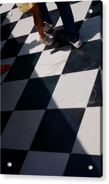 Checkered Floor with Shadows and Feet - Acrylic Print