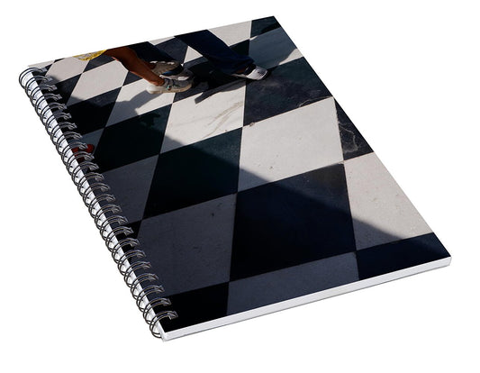 Checkered Floor with Shadows and Feet - Spiral Notebook