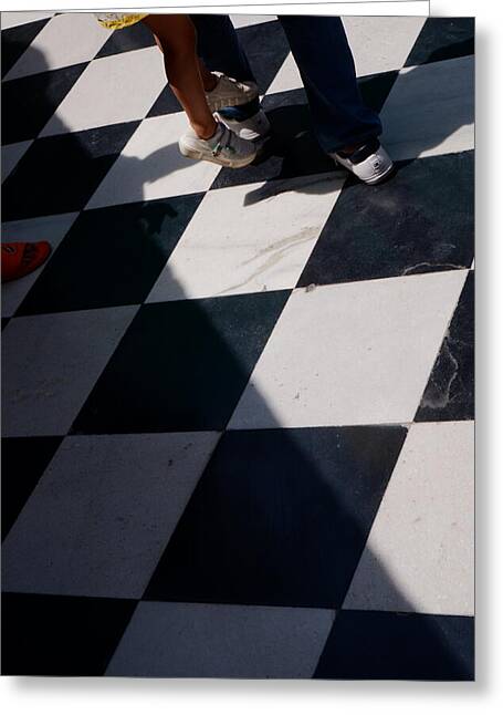 Checkered Floor with Shadows and Feet - Greeting Card