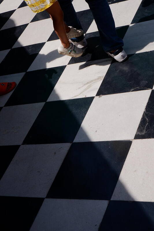 Checkered Floor with Shadows and Feet - Art Print