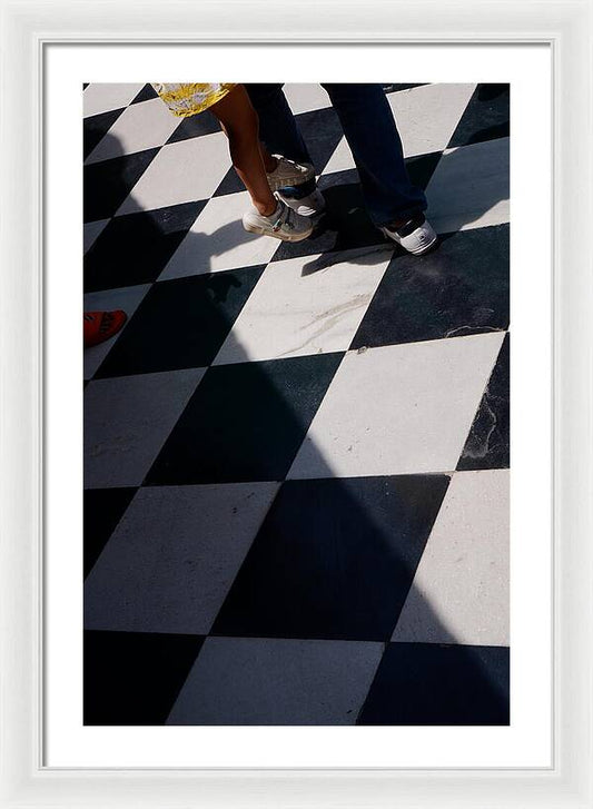Checkered Floor with Shadows and Feet - Framed Print