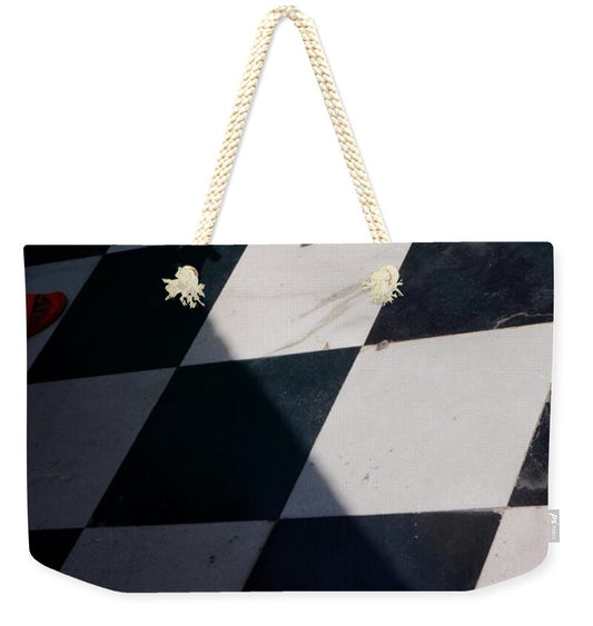 Checkered Floor with Shadows and Feet - Weekender Tote Bag