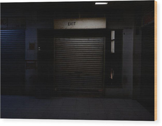 Dimly Lit Exit Doorway - Wood Print