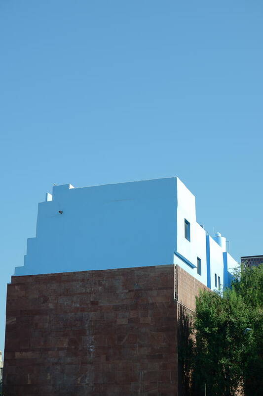 Modern Blue Building Against Clear Sky - Art Print